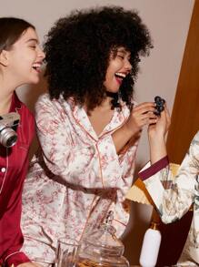 LUVLETTE Autumn And Winter Women Plus Floral Satin Long Women Pajama Set Lounge Set Fall Pajamas - Orange - View 2