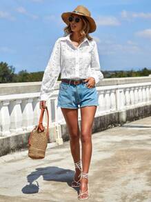 RueChic Embrodery Women Blouse - White - View 5