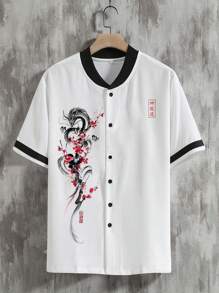 Manfinity Hypemode Men's Plus Size Short Sleeve Shirt With Dragon Print