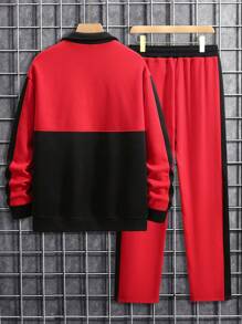 Manfinity EMRG Men's Letter Print Zipper Front Long Sleeve Top And Pants Two Pieces Set Track Suit