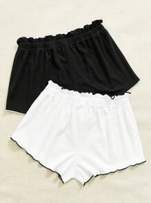 Pantalones cortos de pijama para mujer con cintura elástica de bloque de color y decoración de lazo