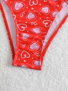 DAZY Women's Heart Pattern Heart Ring Bikini Set, Two-Piece Bikini Set Bra & Bikini Set Bottom Bikini Set For Summer Beach,Tankini Bathing Suit - Red - View 6