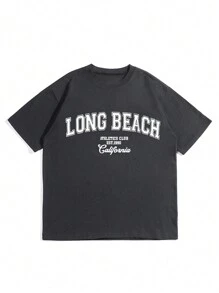 2025 男士夏季字母印花圆领短袖休闲T恤 - 深灰色 - 查看 4