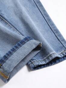 Men Ripped Frayed Bleach Wash Jeans - Light Wash - View 8
