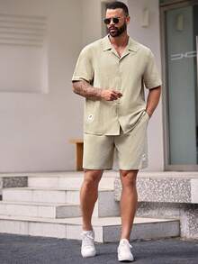 Manfinity Homme 男士大碼編織休閒短袖2入組套裝 - 卡其色 - 查看 3