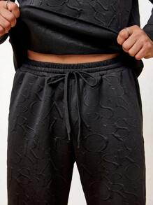 SHEIN Manfinity Homme 2 件/套男士字母貼片休閒圓領運動衫和運動褲 - 黑色 - 查看 4