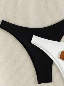 SHEIN Swim 3 件套女士纯色高腰泳衣 - 彩色 - 查看 3