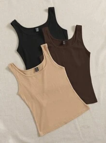 SHEIN EZwear 針織休閒背心,有3種顏色可選 - 棕色 - 查看 4