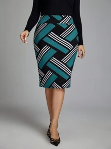 SHEIN Clasi Plus Size Wide Waistband Striped Skirt