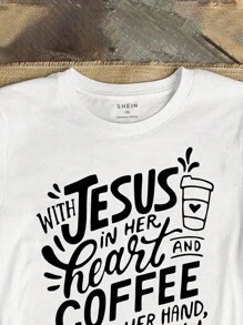 SHEIN LUNE Kích thước lớn Slogan In Vòng cổ Áo thun - trắng - Xem 4
