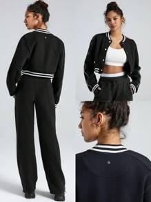 GLOWMODE Everyday Fleece Button Boxy Baseball Sports Jacket Daily Lounge Cropped Length