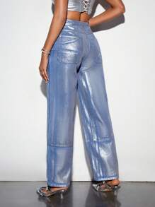 SHEIN BAE Women's Denim Pants With Pockets - Blue - View 2