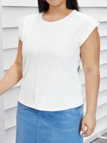 SHEIN Essnce 女裝加大尺碼白色經典時尚通勤修身襯衫,帶有壓線設計,適合春夏 - 白色 - 查看 4