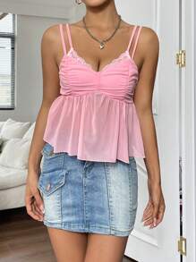 SHEIN EZwear Women's Lace Camisole Top - Pink - View 4