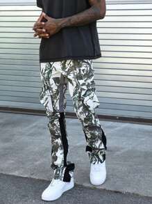 Manfinity Roghcode Quần dài nam in họa tiết cây, quần dài màu xanh lá cây đi nghỉ, quần túi hộp rộng thùng thình, quà tặng cho chồng, bạn trai - Nhiều màu - Xem 4