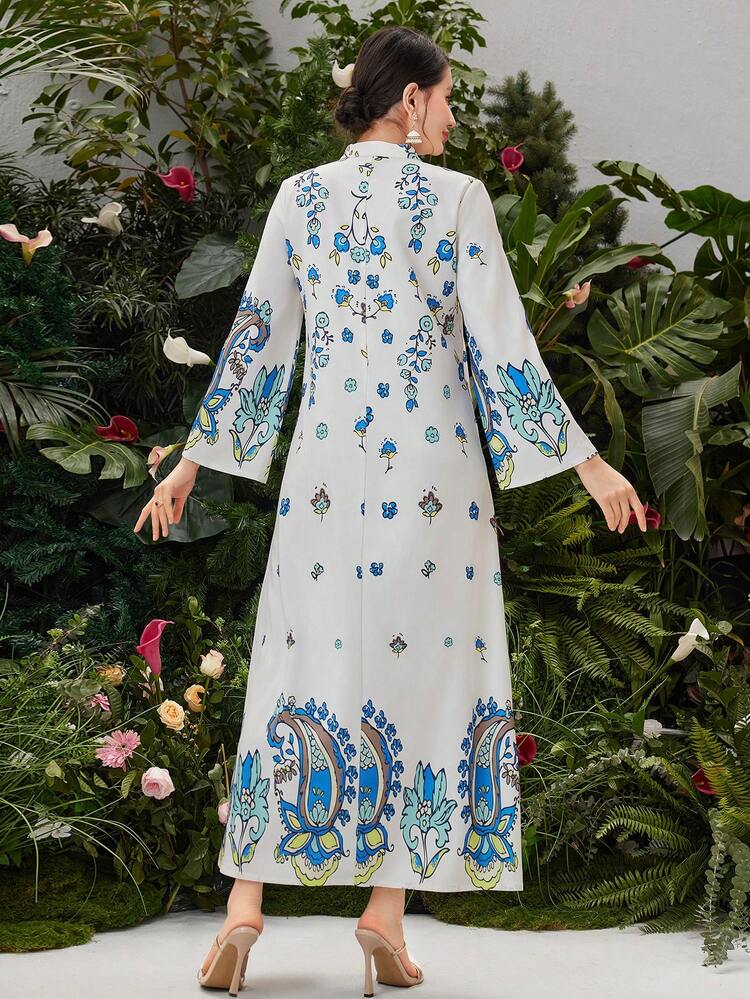 Floral Pattern Notched Lapel Dress