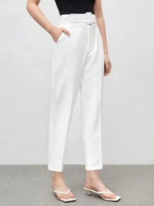 BizChic Women's Solid Color Tapered Slim Fit Suit Pants - White - View 4