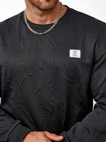 SHEIN Manfinity Homme 2 件/套男士字母貼片休閒圓領運動衫和運動褲 - 黑色 - 查看 3