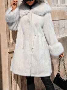 SHEIN Essnce 2023 年新款女式常规版型夹棉大衣，简约、保暖、时尚 - 白色 - 查看 6