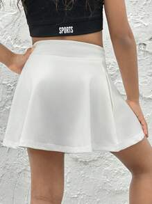 SHEIN Quần short dệt kim màu trơn dành cho bé gái có quần short liền thân, mặc thường ngày hoặc mặc thể thao - trắng - Xem 2