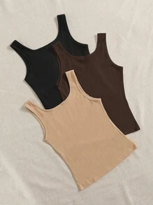 SHEIN EZwear 針織休閒背心,有3種顏色可選 - 棕色 - 查看 2