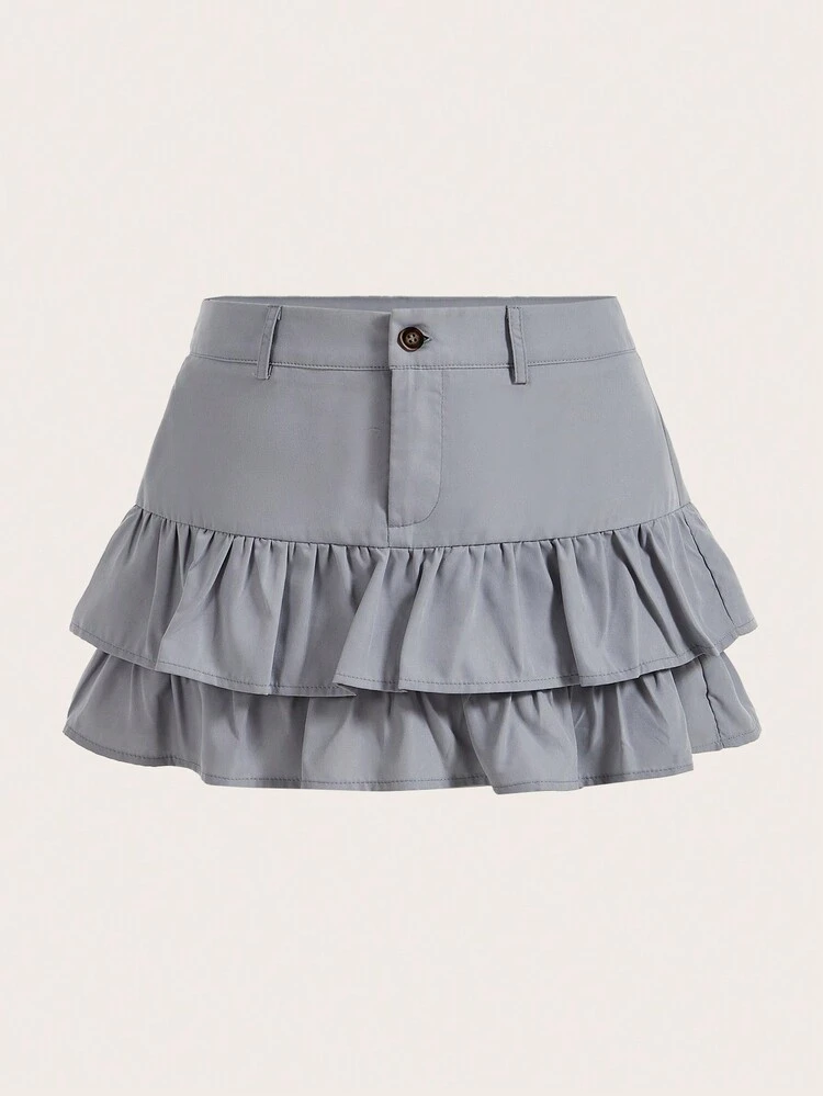 Women's Double Layer Ruffle Hem Skirt