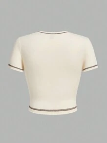 SHEIN EZwear Blusa corta de cuello redondo de manga corta con patrón vaquero retro casual para mujer, verano TÚ ERES EL MEJOR DESTINO HONOR TRADICIONAL PERFECTO ATRÉVETEJÍ A EMPEZAR
