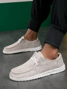 男士休閒便鞋懶人鞋,時尚舒適布質鞋 - 卡其色 - 查看 4