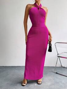 Chiquease Women's Cross Back Bow Tie Belt Bodycon Dress - Hot Pink - View 6