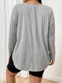 Flirla 大尺碼女款鈕扣休閒寬鬆t恤 - 灰色 - 查看 2