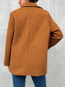 RueChic Plus Size Women's Single-Breasted Long Sleeve Woolen Coat - Camel - View 3