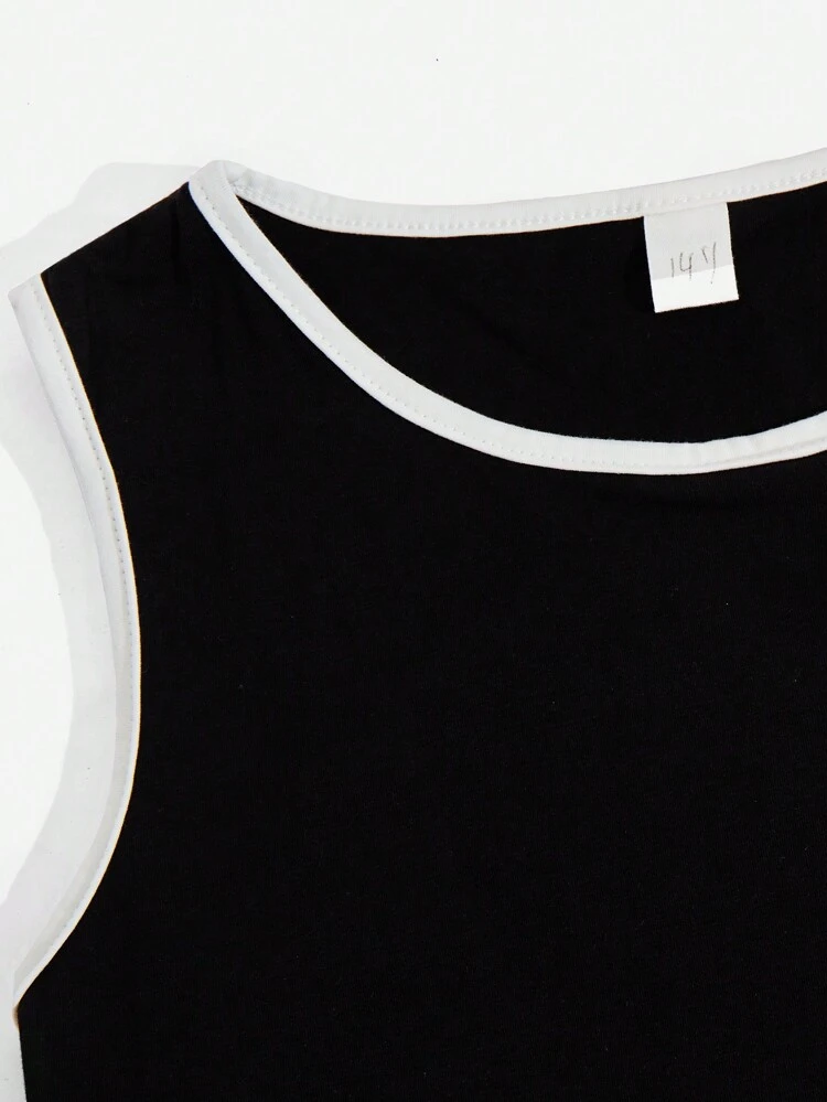 Letter Print Mesh Tee & Crop Tank Top & Short