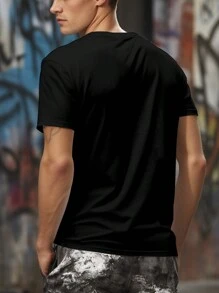 Manfinity Roghcode Men Plus Letter Printed Short Sleeve T-Shirt - Black - View 2