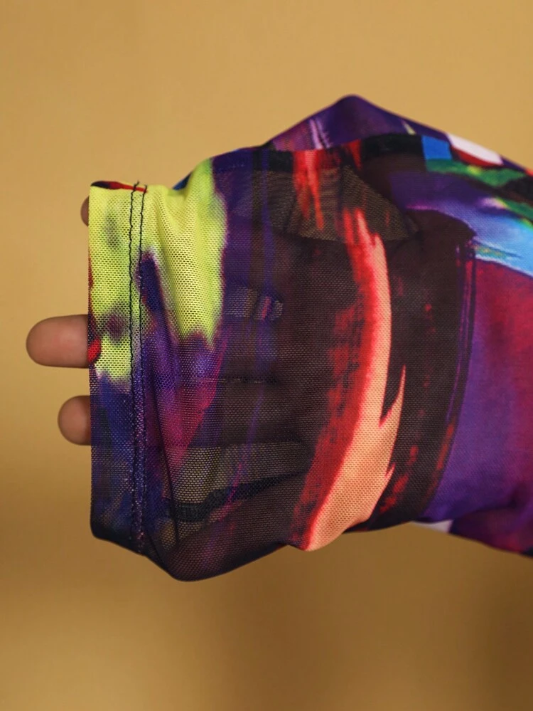 Plus Size Women's Hollow Out Printed Contrast Color Jumpsuit