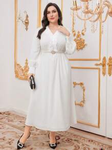 Modelyn Plus Size Elegant Solid Color Tassel Decor Maxi Arabian Style Dress Long Evening Dresses - White - View 5