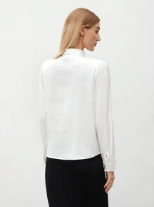 BizChic Ladies' Solid Color Collar Neck Tie-Front Shirt - White - View 9