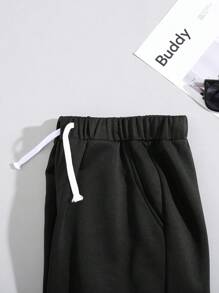 SHEIN Teenage Boys' Casual Loose Fit Drawstring Waist Sweatpants With Brand Label, Summer
