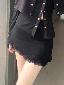 DAZY Women's Solid Color Lace Patchwork Mini Skirt Summer