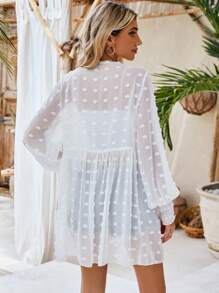 SHEIN LUNE Lantern Sleeve Sheer Mesh Open Front Women's Jacket Fall Winter Cloth For Women - White - View 2