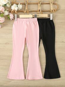 SHEIN Young Girl Knit Bell-Bottoms Set, 2pcs, Spring/Fall - Multicolor - View 2