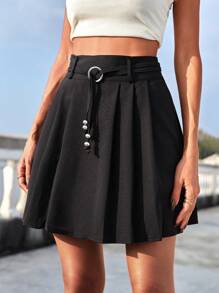 EURMUSE 純色百褶休閒裙