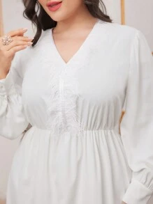 Modelyn Plus Size Elegant Solid Color Tassel Decor Maxi Arabian Style Dress Long Evening Dresses - White - View 4