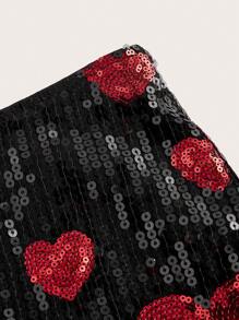 SHEIN ICON Women's Ultra-Low Waist Heart Sequin Red Mini Shorts - Black - View 5