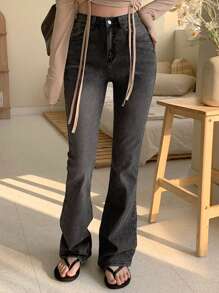 DAZY 女性喇叭牛仔褲 - 灰色 - 查看 3