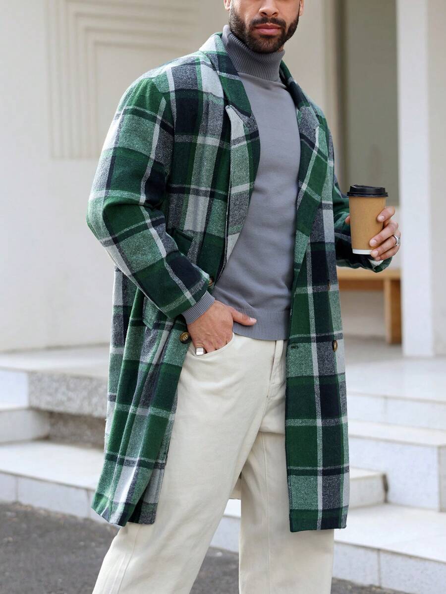 Manfinity VCAY Áo khoác dài tay họa tiết kẻ caro cỡ lớn cho nam, mặc vào mùa thu đông - màu xanh lá - Xem 1