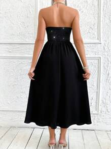 Zolique Women's Shiny Strapless Cut-Out Waist Bodycon Dress - Black - View 2