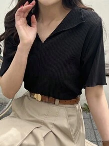 DAZY Women's Solid Color Short Sleeve Slim Fit T-Shirt Summer,Business Casual Women - Black - View 4