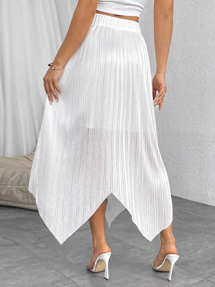Spring Vacation Pleated Button Split Asymmetric Hem Mid-Length Skirt