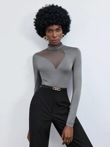 Maija 女士網眼插片長袖連身衣 - 灰色 - 查看 1