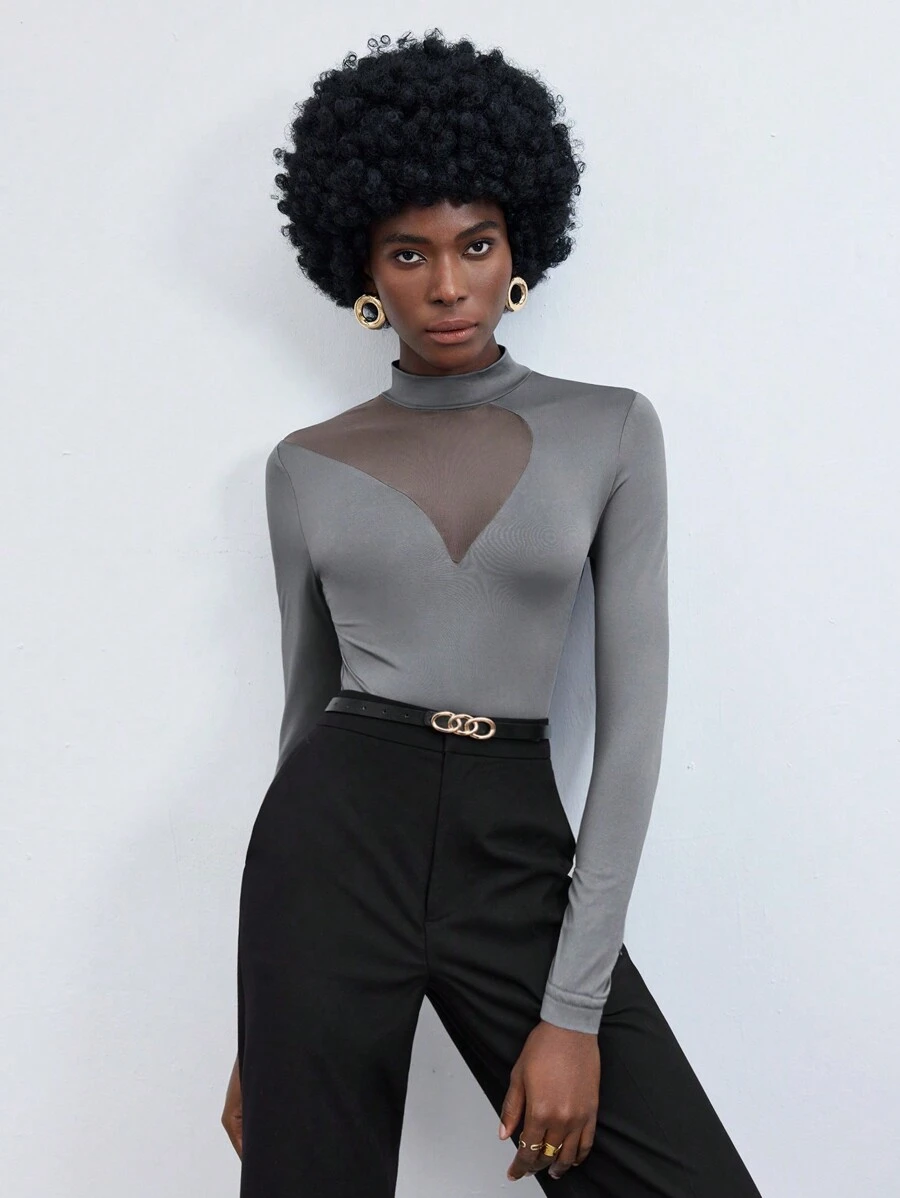 Maija 女士網眼插片長袖連身衣 - 灰色 - 查看 1